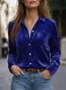 Camisa vintage de solapa, de un solo botón, con dos bolsillos y manga larga, de corte holgado y versátil, con una caída fluida