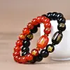 Obsidiana Natural Ágata Roja Nuevo Zodiaco Zodiaco Buming Buda Pulsera Hombre y Mujer Dios Guardián Escritura Cuerda de Dinero
