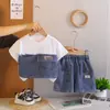 Conjunto de Ropa de Verano para Niños, Ropa Casual Nueva y Elegante para Niños, Conjunto de Dos Piezas con Parches de Verano para Bebé, Cuello Redondo, Manga Corta, Moderno