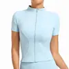 Chamarra de Yoga de Secado Rápido con Mangas Cortas para Mujer, Nuevo Estilo Verano 2026, Ajustada, Alta Elasticidad, Cuello Alto, Cremallera, Cárdigan Delgado