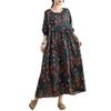 Vestido Retro Literario Estampado 2025 para Mujer Primavera y Otoño Manga Larga Casual Algodón Largo Dobladillo Largo Falda de Encaje Suelta para Mujer