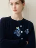 Cárdigan de Cachemira para Mujer Cachemira Pura Otoño Invierno Nuevo Blueberry Reemplazo Cuello Redondo Tejido Suéter Cálido Abrigo Holgado