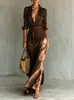 Vestido de moda elegante de color liso con solapa y cinturón para ceñir la cintura, nuevo para mujer, tienda independiente de Amazon europea y americana transfronteriza 2026