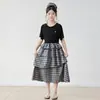 Vestido de Manga Corta para Niña Estilo Japonés Patchwork a Cuadros para Niños Vestido Tarta Modelo Nuevo Verano 2026 Vestido Negro para Niños Grandes