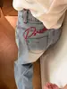 Jeans de pierna ancha bordados de diseño azul claro para mujer, nuevo estilo otoño 2027, petite, holgados, rectos, de largo completo