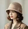 Novo chapéu de lã tweed retrô estilo francês para mulheres, chapéu de pescador de lã moderno para outono e inverno, chapéu bucket elegante que afina o rosto