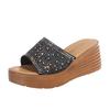 Sandalias de una tira con tacón de cuña para mujer 2025 Verano Estilo Coreano con Pedrería Plataforma de Suela Gruesa y Zapatos de Boca de Pez para Usar al Aire Libre Cómodas Pantuflas de Mamá