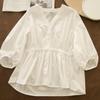 Ropa de Trabajo Estilo Coreano Lin Luoli Elegante Cuello en V Ceñida Camisa Estilo Baby Doll Aspecto Holgado Adelgazante Manga Media Manga Corta Camisa Exterior