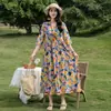 Novo Vestido de Algodão Estiloso para Mães de Meia-Idade, Vestido Longo de Verão com Barra Larga, Algodão Artificial, Roupa de Verão para Mulheres de 50 Anos