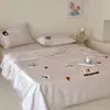 Conjunto de Colcha de Seda Gelada de Verão com Ar Condicionado de Quatro Peças, Colcha de Verão Respirável de Tencel Fresca, Colcha Fina, Lavável, Rosa para Crianças