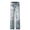 G6482 Retro Americano High Street Otoño e Invierno Unisex de Moda Estampado de Letras de Gama Alta para Hombre Sueltos de Pierna Ancha Jeans
