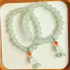 Pulsera de Jade Aventurina Natural, Pulsera de Jade Flor Trompeta de Aventurina Color Agua Clara, Joyería al por Mayor de Pulsera de Cuentas Redondas para Hombres y Mujeres