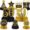 Decoración de Mesa para 16º Cumpleaños Negro Dorado Panal de Abeja Mesa Decoraciones para Fiesta de Cumpleaños Suministros Adornos de Panal para Fiesta