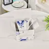 Caneca de Porcelana Azul e Branca Ouge Transfronteiriça para Escritório Casa Copo de Água Copo de Café Conjunto com Caixa de Presente