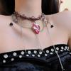 Y2K Spice Girl Gota de Aceite Espinas Rojas Amor Collar Cadena de Clavícula Nicho para Mujer Borla Cruz Cadena de Cuello Personalizada Marea