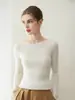 Top quente 100% cashmere puro, gola redonda, malha canelada, base justa, suéter feminino