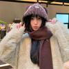 Gorro con orejas de oso, bufanda, todo en uno, para mujer, estilo coreano, grueso, cálido, con protección para las orejas, tejido de punto.