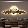 Pintura de Luz LED Cruzada Sala de Estar Fondo de Sofá Pared Decorativa Moderna Simple Alto Grado Respaldo Montaña Dorada Lujo Ligero Pintura Colgante