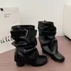 Botas Martin de Tacón Grueso Chuyuji para Mujer 2026 Nuevo Otoño Súper Elegantes Botas Plegadas Moda Botines