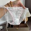 Calcinha de cetim com costura fina e sensual francesa com cadarço, calcinha doce para meninas, desejo puro, vento, ano festivo da vida