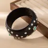 Pulsera de Madera Ancha con Remaches de Turquesa Transfronteriza Europea y Americana Estilo Étnico Retro Pulsera de Muñeca de Madera Joyería de Mano Moderna Genial Personalidad