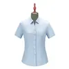 Camisa de Algodão com Listras Azuis Feminina Manga Curta de Verão Profissional para Trabalho em Banco