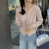 Top de punto con cuello en V y manga larga con botones de colores para mujer, adecuado para usar en capas en otoño e invierno, cárdigan de cachemira estilo coreano