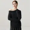 Suéter Tejido a Crochet 7 Puntos Hombro Caído para Mujer Otoño/Invierno 30% Cachemir 70% Lana Estilo Perezoso Capa Base