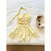 Novo maiô feminino de uma peça estilo saia 2026, elegante e bonito, perfeito para férias, em amarelo cremoso, modelador e que esconde a barriga, ideal para fontes termais
