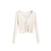Top curto com decote em V para meninas, com orelha e alça externa vazada, estilo americano, cardigan de malha de cor sólida