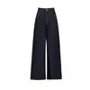 YECHUAN # Calça jeans larga estilo retro americano azul escuro para mulheres, corte solto, modeladora, com efeito de caimento, adequada para o outono