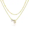 Amazon Diseño de Nicho Sentido Acero Inoxidable 26 Letras Incrustaciones de Diamante Amor Collar en Capas Letra Inicial Cadena Doble Clavícula