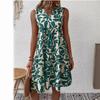 Vestido estampado plisado con cuello en V holgado de moda bohemia para mujer de Amazon Independent Station Foreign Trade 2023