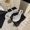 Chanclas 2026 con Hebilla de Pedrería y Lazo para Mujer, Calzado de Verano para Exteriores, Forma de Huevo de Paloma, Sandalias Planas para Playa que Aumentan la Altura