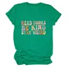 Lee libros sé amable Amazon eBay sitio independiente de moda versátil camiseta de mujer de cuello redondo y manga corta
