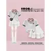 Camiseta de Manga Corta con Cuello Polo de Bloques de Color a la Moda para Niñas Verano Nuevo Estilo Dulce y Lindo Conjunto de Falda con Lazo