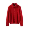 Cárdigan Chaqueta Tejido Grueso de Punto de 7 Agujas de Seda Cachemir ~ 75% Cachemir + 25% Seda de Morera Cuello de Solapa Botones Flocados para Mujer