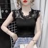 Estação Europeia Renda Camisole Mulheres V-neck Ice Silk Stretch Slim-fit Base Shirt Emagrecimento Exterior Wear Sleeveless Top