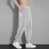Calças de seda gelada masculinas de verão finas tendência americana leggings calças esportivas largas calças casuais de nove pontos uma geração de cabelo