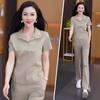 Nuevo Traje Deportivo Casual con Solapa para Mujer 2025 Verano Nuevo Chinoiserie Moda Reductora de Edad Look Adelgazante Conjunto de Dos Piezas