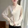 Elegante Camisa Nueva de Gasa Floral con Mangas Largas para Mujer, Cárdigan Delgado de Verano con Cuello en V, Chaqueta Texturizada Protectora del Sol