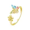 Moda Transfronteriza Más Vendido Anillo de Mariposa Esmaltado con Diamantes de Colores Personalizado para Mujer Anillo Abierto Ajustable de Lujo Ligero de Alta Gama