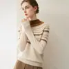 Suéter Jacquard Fair Isle de Cachemira Pura para Mujer, Cuello Alto Medio, Suéter de Punto con Bloques de Color de Moda de Manga Larga