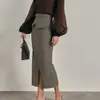 Saia de Design Transfronteiriço da Amazon Outono e Inverno 2025 Nova Saia Elegante Feminina de Cintura Alta com Fenda Frontal no Quadril