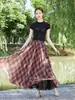26 Falda Nueva Estilo Bohemio Resort Primavera/Verano Estampado de Lunares Cuadros Diagonales Línea A Dobladillo Amplio para Mujer