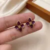 Pendientes Rojos Florales Retro Franceses de Aguja de Plata Transfronterizos, Pendientes Elegantes Simples de Alta Gama a la Moda, Electrochapados