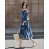 Vestido de Verão Leve e Elegante com Gola Redonda Plissada de Bolinhas, Caimento Solto Emagrecedor para Mulheres