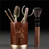 Madera Maciza Ceremonia del Té Seis Caballeros juego Ébano Pera Juego Kung Fu Accesorios para Juego de Té Pinza para Té Aguja Tenedor de Taza Bandeja de Té