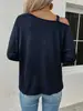 2026 Moda Casual Elegante Feminina Europeia e Americana Transfronteiriça Amazon TK Cor Sólida Manga Longa Ombro a Ombro Camiseta
