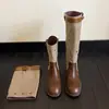 Botas de montar de caña alta para mujer, convertibles de dos vías, hechas de piel de flor, con punta redonda, tacón medio y diseño de bloques de color, adecuadas para otoño e invierno y que no llegan a la rodilla